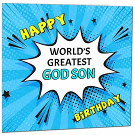 God Son Birthday Card - World's Greatest - Comic Book Pop Art Style Birthday Card for God Son