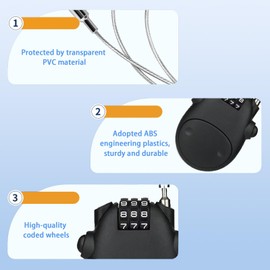 Cable Lock, 2 Pcs Black Motorcycle Helmet Lock Retractable Cable with 3-Digit Combination Lock, Suitable for Security Locks for Bicycles, Luggage or Cabinets(70cm)