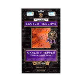 St. James Smokehouse SCOTTISH RESERVE SMOKED SALMON WITH GARLIC & PEPPER 8 oz, Translucent Pink