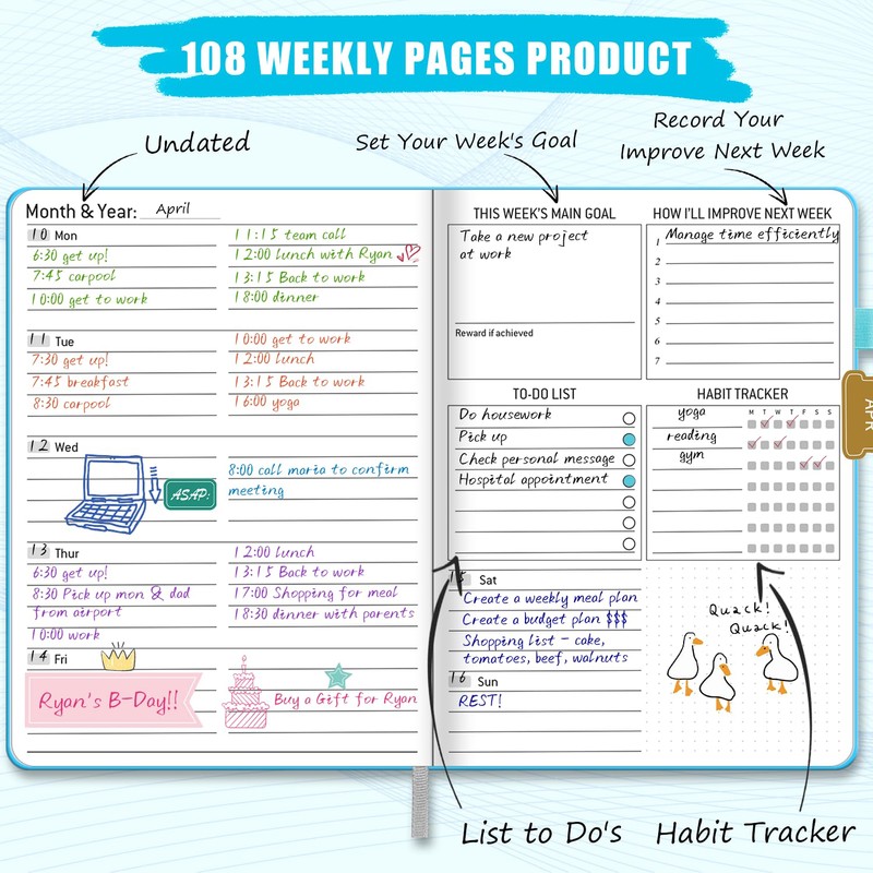BLESWIN Undated Weekly Planner, A5 Size (5.7'' X 8.5'') Diary