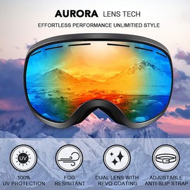 JULI Ski Goggles, Skiing Skating Snowboarding Goggles with Anti-Fog UV Protection M3(Black Frame/15.3% VLT Colorful Len)