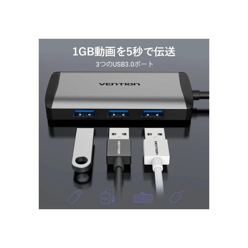 VENTION 0.15M Gray HDMI USB Type C Docking Station