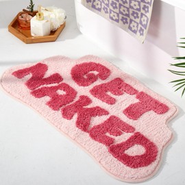 DyeFury Irregular Shaped Get Naked Bath Mat Pink - Fun Bath mat, Small Preppy Bathroom Decor, Funny Aesthetic Bathroom Rugs for Apartmen Decor, Non-Slip Hot Pink Bath Rugs for Girls 31" x 18"