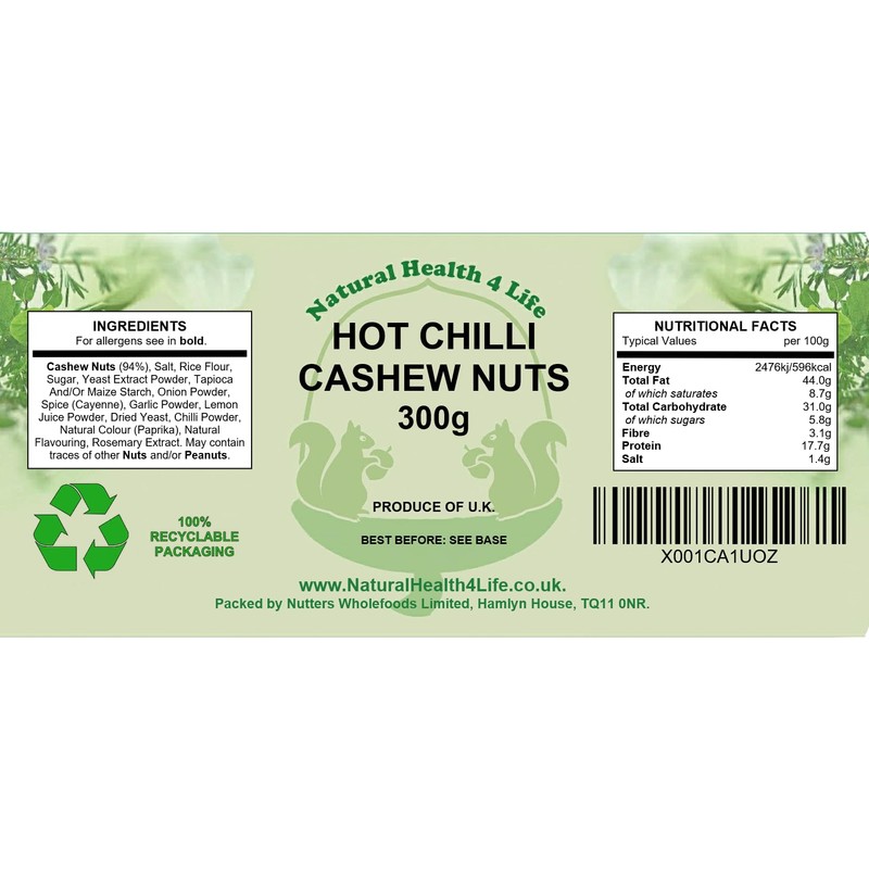 Natural Health 4 Life Baked Hot Chilli Cashew Nuts 300