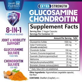 Glucosamine Chondroitin 2100mg - 3X Strength Joint Support Supplement with MSM, Glucosamine Sulfate, Turmeric, Boswellia, Quercetin for Cartilage, Flexibility & Mobility, Bottled in USA, 180 Capsules