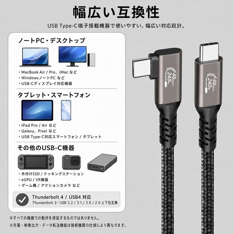 Thunderbolt 4 Cable (1.5m, Right Angle, Gunmetal) Popolier USB4 Compatible