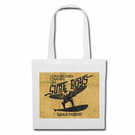 Reifen-Markt Tasche Umhängetasche SURF BOYS LONGBOARD SURFEN BEACH SURFBRETT LONGBOARD WELLENREITEN WELLEN ANFÄNGER SHOP Einkaufstasche Schulbeutel Turnbeutel in Weiß