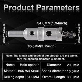 KATUR TCT Hole Saw Carbide Drill Bit 20 mm, Tungsten Carbide Tipped Hole Drill, High Performance Industrial Hole Drill Bit for Stainless Steel, Metal, Iron, Alloy, Copper, Wood, Plastics