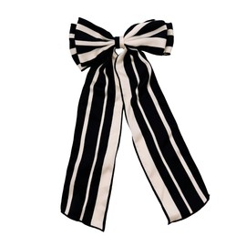 Bellefixe Bow Clip for Women and Girls | Fashion Bow Clip for Thin and Thick Hair (Black & White Stripe, Medium)