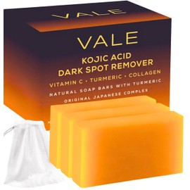 VALE Kojic Acid & Turmeric Soap Bars (3-Pack) – Natural Dark Spot Remover & Original Japanese Complex with Vitamin C, E, Collagen, Retinol, Olive Oil & Shea Butter(Citrus)