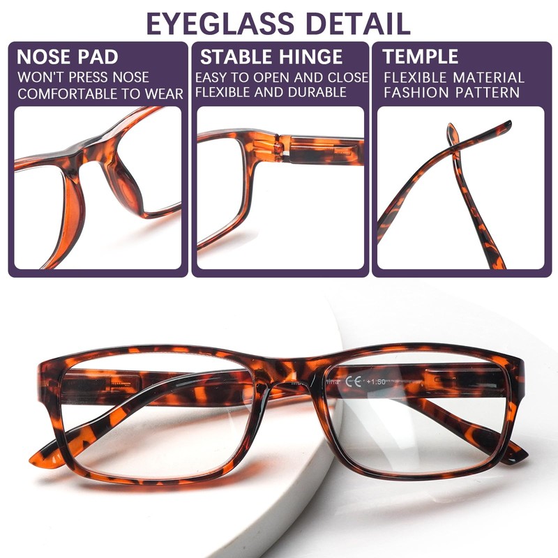 fadbon 6 Pack Reading Glasses Blue Light Blocking,Spring Hinge Readers