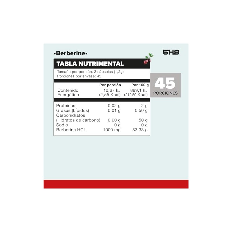 Berberina HCL Pura - Antioxidante - Sin Rellenos 5H8 NUTRITION