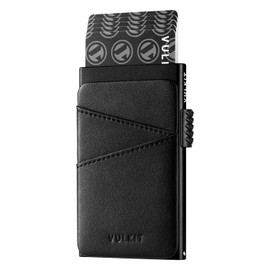 VULKIT Credit Card Holders for Men Pop-up Card Wallet RFID Blocking Slim Metal Cards Wallet with Leather Cash Slots, Black