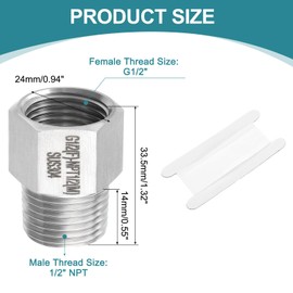 sourcing map Pipe Fitting Reducing Adapter, 1/2" NPT Male x G1/2" Female 304 Stainless Steel Reducer Connectors for Water Oil Air Pressure Gauge, Silver