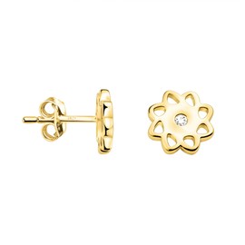 SOFIA MILANI - Women's Earrings 925 Silver with Zirconia Stones - Flower Stud Earrings, Yellow Gold, Cubic Zirconia