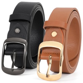VONMELLI Women Leather Belts for Jeans Dress 2 Packs Fashion Leather Ladies Waist Belt with Fashion Buckle, Black Brown L
