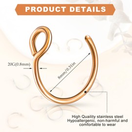 Fake Nose Piercing Ring Fake Septum Hoop Stainless Steel Fake Nose Ring Piercing for Artificial Lips Septum Nose Ring Fakes Set Non-Perforated Lip Ring Fake Nose Ring Pack of 9, Stainless Steel