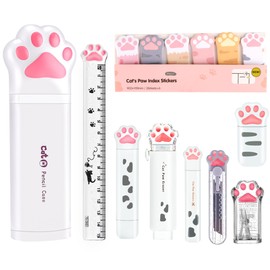 BITOSEE 9Pcs Cute School Supplies, Cute Stationery,Valentines Day Gifts,Includs Pencil Sharpener,Eraser, Correction Tape,Sticky Notes, Ruler, Scissors,Utility Knife, for Cute Office Supplies