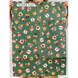 Dog Christmas Wrapping Paper & Tags - 6 Sheets of Doggo Gift Wrap - Cute Winter Dogs in Beanie - Green Christmas Wrapping Paper for Fur Parents Men Women Boy Girl - Holiday - Thick & Recyclable