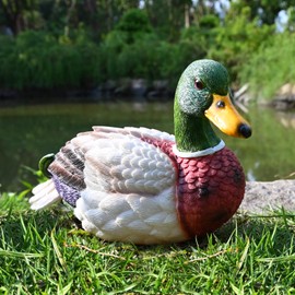 Juliahestia - Estatua de jardín de pato de Mallard: decoraciones para el hogar, estatua de patito pequeño, adornos de césped, escultura, cifras de animales de resina para decoración exterior de patio trasero (decoración de pato de Mallard)