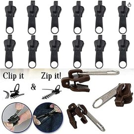 12Pcs Black Fix Zip Puller,Zip Slider Repair Instant Kit,Instant Zipper Set,Fix Zipper Removable Rescue Replacement Pack,Instant Zipper Set for Coats Jacket,Luggage,Backpacks Zippers Fasteners