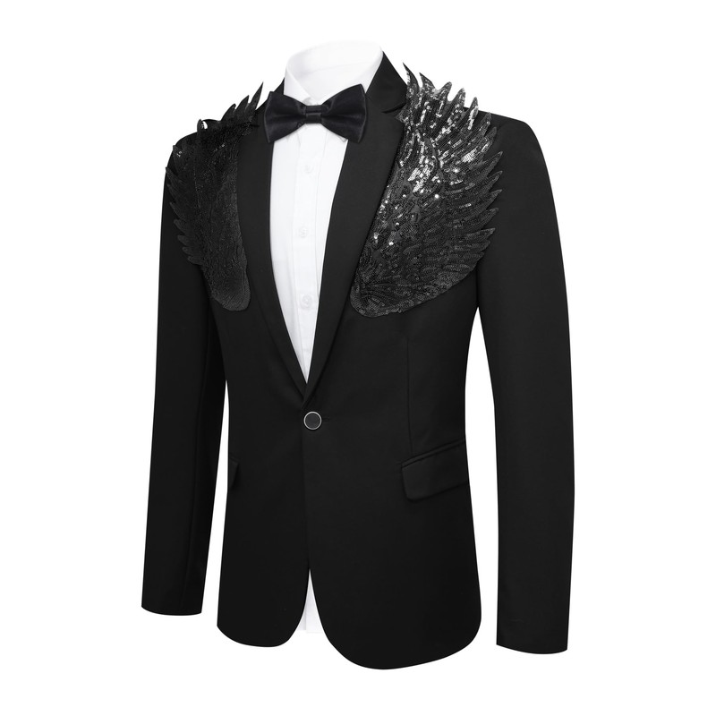 Cloudstyle Men's Wedding Sequin Wing Stage Clothes Premium Suit Jacket