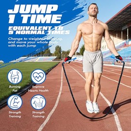 Cuerda de saltar, cuerda de saltar con peso para fitness, cuerdas de saltar pesadas de 1 libra para hombres, mujeres y niños, cuerdas de saltar de bat