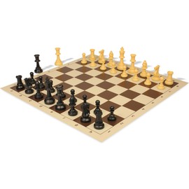 Standard Club Carry-All Plastic Chess Set Black & Camel Pieces with Vinyl Rollup Board - Brown