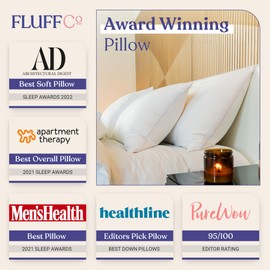 FluffCo FluffCo Zen Pillow Down Pillow with 600 Fill Power White Duck Down - Side Sleeper & Cooling Pillows - Luxury, Hotel-Quality Pillows with 300 Thread Count - 100% Cotton (Firm, King Size -1 Pack)