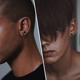 Sanfenly 16 Pairs Stainless Steel Y2K Punk Earrings Black for Men Women Mens Earrings Skull Cool Emo Goth Chains Jewelry Piercing Dangle Hoop Earrings Stud Set