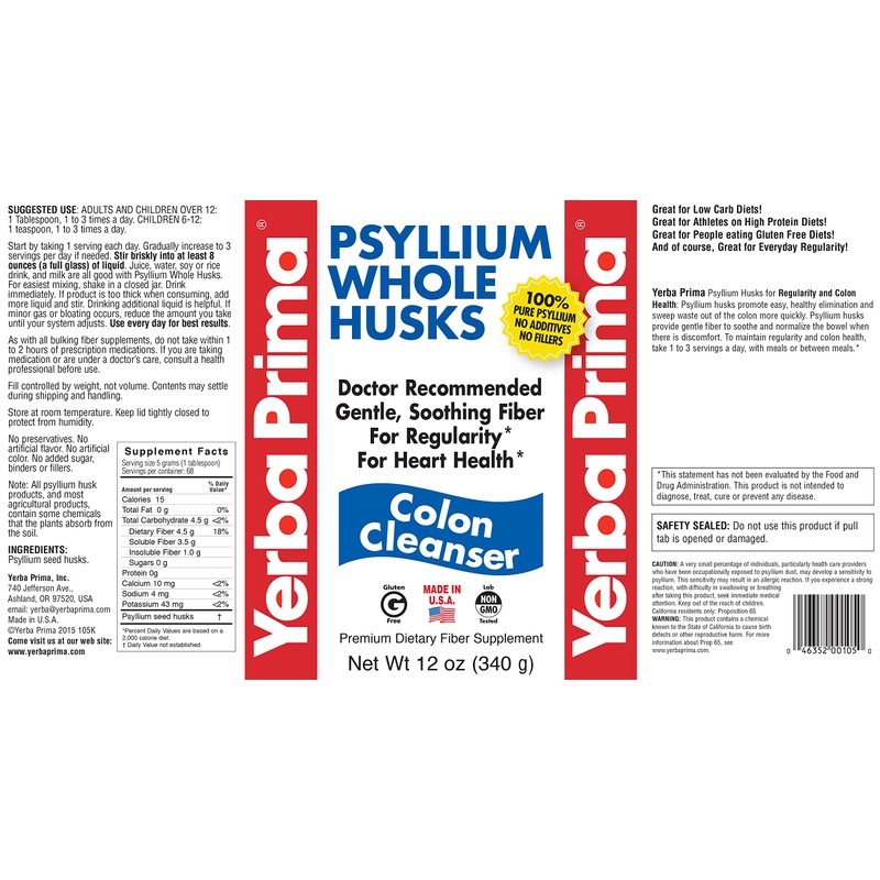 Yerba Prima Psyllium Whole Husk, 1 Bottle 12 oz -