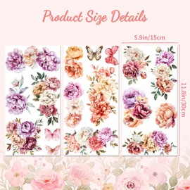 Peacoblue Rub on Floral Transfer Decals for Furniture Crafts 6"x12", 3Pcs French Peonies Waterproof UV Transfer Decals Sticker for Dresser, Glass, Porcelain, Wood