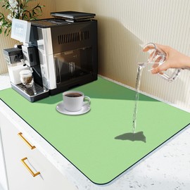 SOQKEEN Dish Drying Mat 20"x12" Green Drying Matt Kitchen Counter with Non-Slip Rubber Backed Quirk Dry Absorbent Draining Mat Coffee Matt for Dishes Pot Coffee Maker Countertops