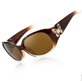 TJUTR Polarised Sunglasses for Women Wrap Around Sunglasses with UV Protection Trendy Butterfly Design, A04 Gradient Brown/Brown