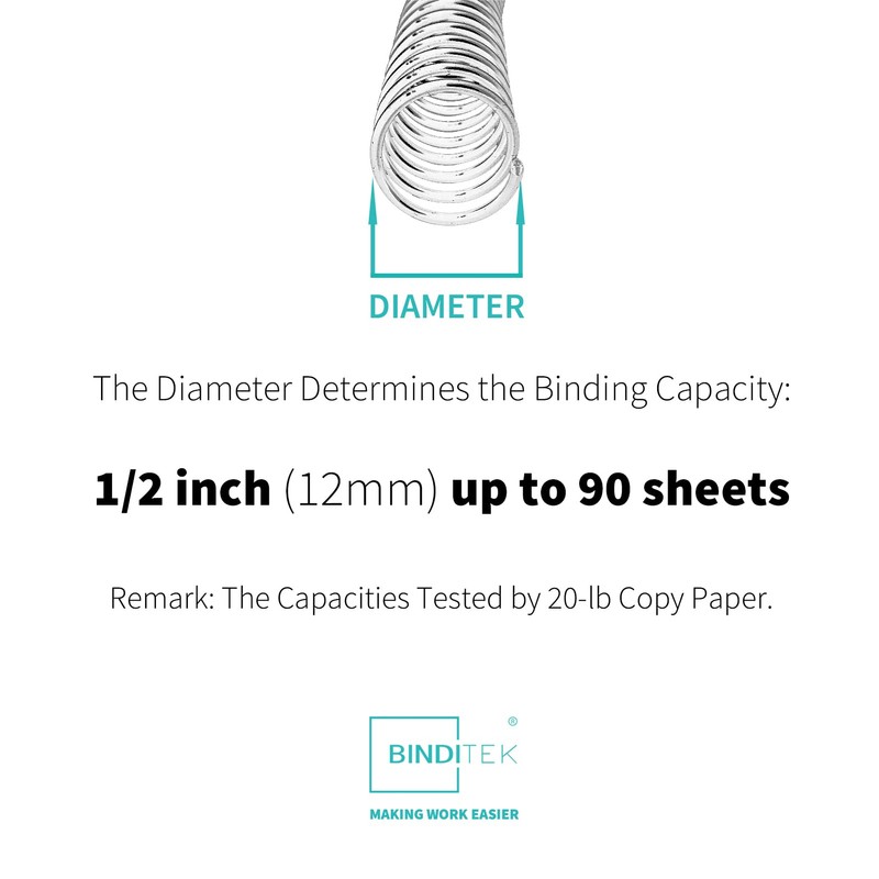 Binditek 50 Pack Plastic Spiral Binding Coils, 12mm(1/2") Binding Spirals,