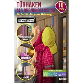 4happy Door Hooks for Hanging, Pack of 10 Heavy Duty Hooks for Hanging, Clothes Hooks Door Can be Used Individually or as Door Hook Rack, Door Coat Rack, Colour Colourful