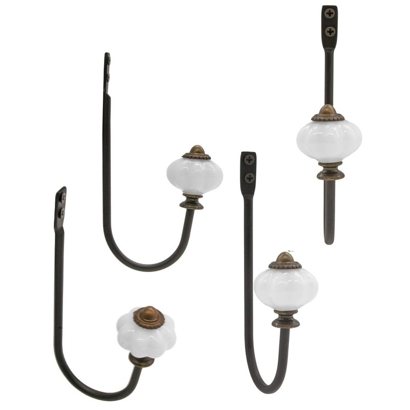 Fuxxer® Antique Coat Hooks Towel Hooks Ceramic & Brass Design