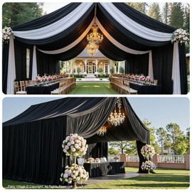 PartyVillage 10ftx40ft Black Ceiling Curtain for Wedding Parties – 2 Panels Wrinkle-Free 40 FT Long Tent Draping Curtains for Wedding, Birthday & Theme Parties, 40ft Height with Rod Pocket