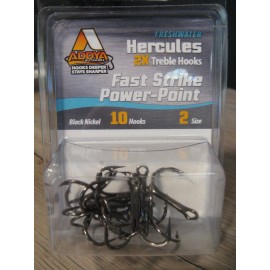 Addya Fishing Hooks 10 Addya 2X Hercules Treble Hooks A402--BN Black Size 2 Fast Strike Power-Point