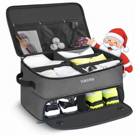 YOREPEK Large 2 Layer Golf Trunk Organizer for 2 Size 14 Pair Shoes, Expanding Golfing Trunk Locker Organizer With Upper Adjustable Separation, Golf Accessories For Men, Cool Gifts For Golfer, GREY