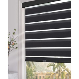 Persilux Custom Cordless Zebra Blinds for Windows Light Filtering Roller Shades for Day and Night - Any Size 12-73" W x 20-94" H, 6 Colour Choices, Inside or Outside Mount Black