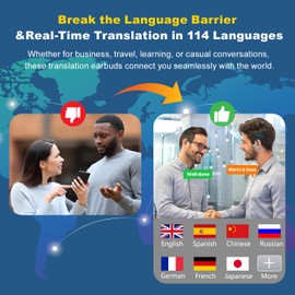 AI Real-Time Translation Earbuds,Wireless Earbuds,144 Languages Ear Buds,Two-Way Translator Earbuds, Ear pods Wireless,HD Sound Bluetooth Translating Earbuds for Travel, Business,Learning (Grey B)