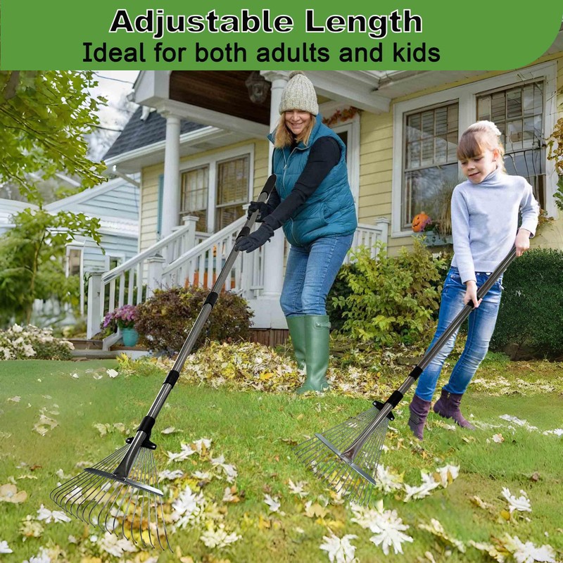 Adjustable Garden Metal Rake for Leaves【Dual Use Rake:Small & Big】,