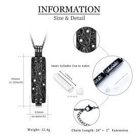 Urn Necklace for Ashes for Women Men Tree of Life Cylinder Cremation Jewelry Vial Cremation Ash Pendant Memorial Jewelry Gifts Ashes Necklace