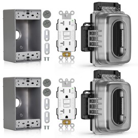 ELEGRP Outdoor GFCI Outlet with in Use Cover and Box Kit, 1 Gang, 20 Amp TRWR Self-Test GFI Receptacle, Extra Duty Metallic Electrical Outlet Box, Lockable in Use Cover, UL Listed, White, 2 Pack