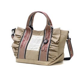 THEATRE PRODUCTS CL231034 2AY Polyester Ruffle Tote Bag "THAMES" M Size Ruffle Tote Bag Shoulder Bag Handbag Mini Bag Subbag, beige