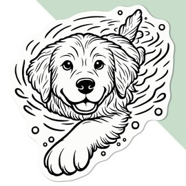 Medium 100mm 'Golden Retriever Swimming' Permanent Sticker Decal for Cars/Windows/Bins/Walls etc (DW00124533)