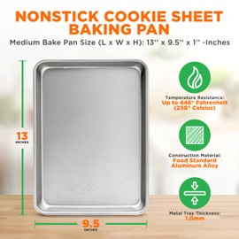 Non Stick Baking Sheets, Cookie Pan Aluminum Bakeware with Cooling Rack, Professional Quality Kitchen Cooking Non-Stick Bake Trays with Silver Coating Inside and Outside, Medium Size