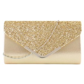 LA HUATE Women's Envelope Clutch Purse Flap Dazzling Evening Bag Elegant Sequins Chain Shoulder Bag for Wedding Prom Party, Gold