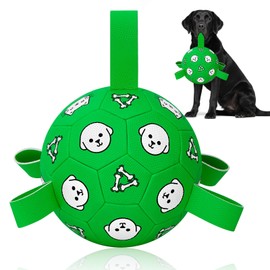 WYNTRIUM Interactive Dog Toys, Soccer Ball with Straps, Durable Herding Ball for Tug of War, Water Pool Dog Busy Toys for Indoor/Outdoor Play – Fun Birthday Gift for Medium & Large Dogs, 8 Inch